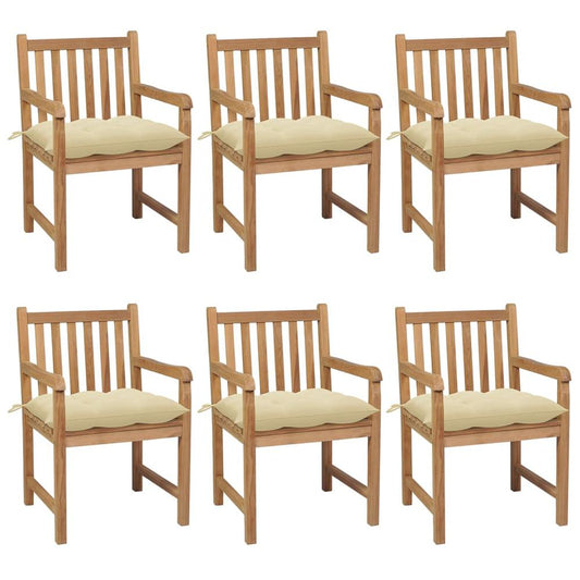 vidaXL Garden Chairs 6 pcs with Cream White Cushions Solid Teak Wood 3048