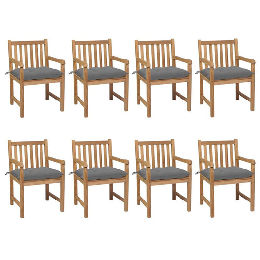 vidaXL Garden Chairs 8 pcs with Gray Cushions Solid Teak Wood 3074