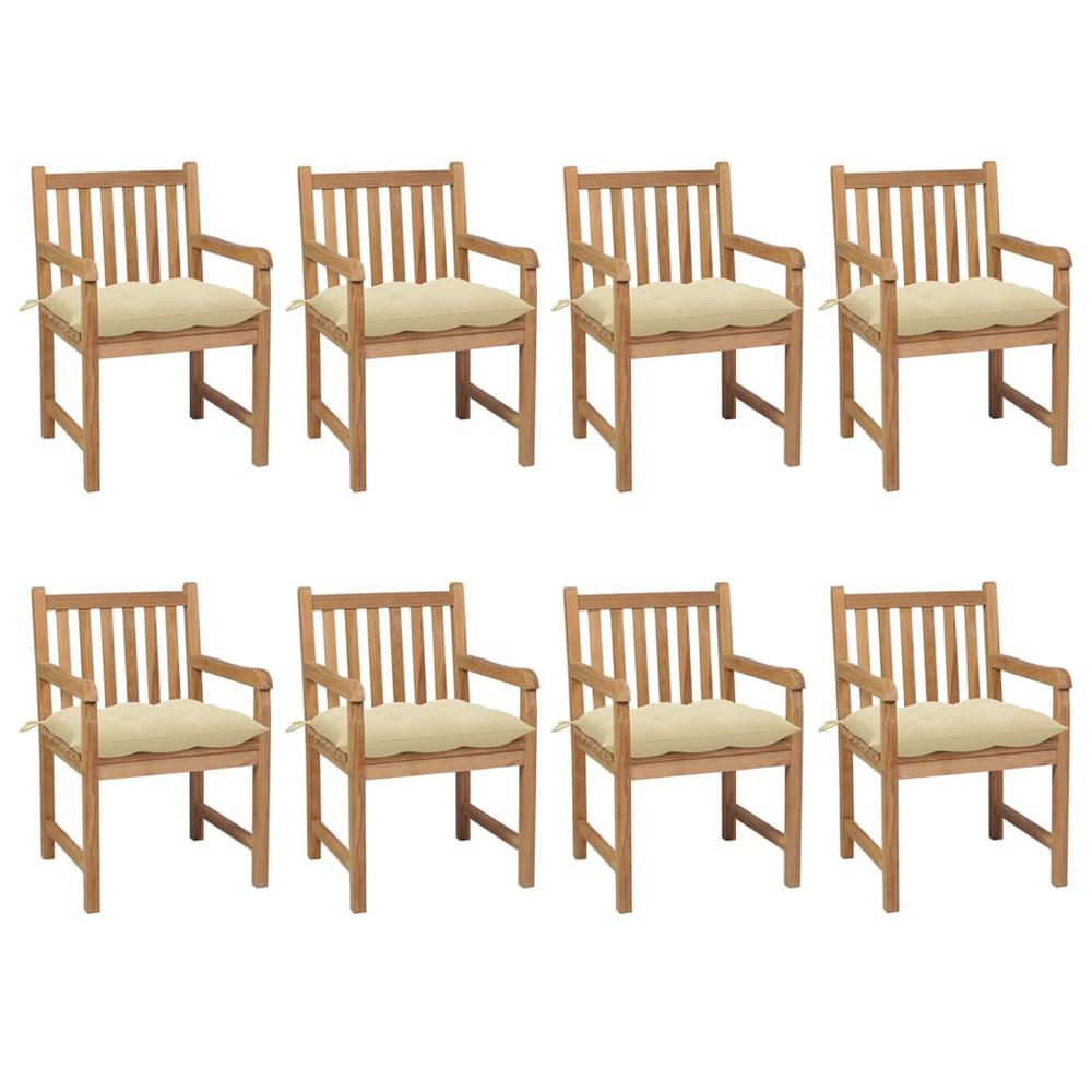 vidaXL Garden Chairs 8 pcs with Cream White Cushions Solid Teak Wood 3075