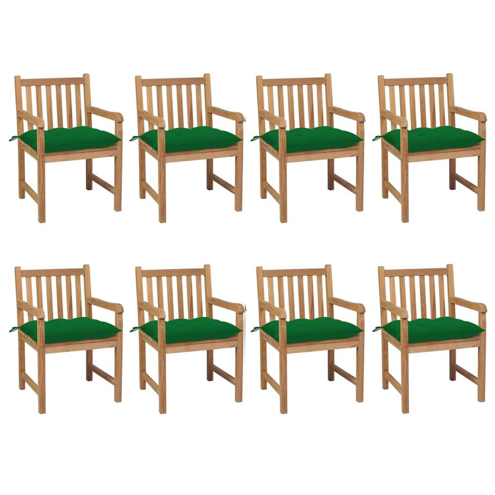 vidaXL Garden Chairs 8 pcs with Green Cushions Solid Teak Wood 3078