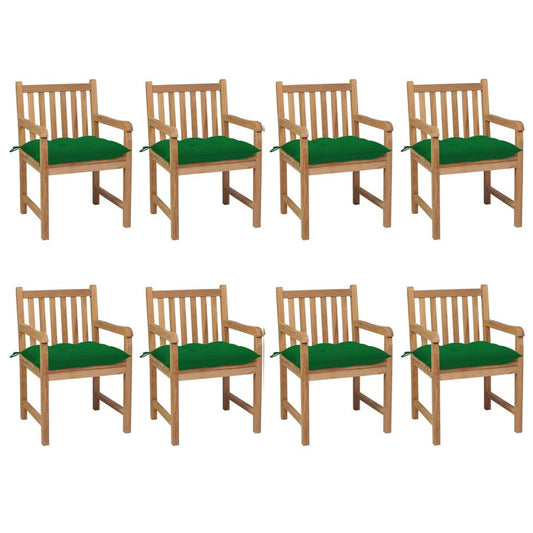 vidaXL Garden Chairs 8 pcs with Green Cushions Solid Teak Wood 3078