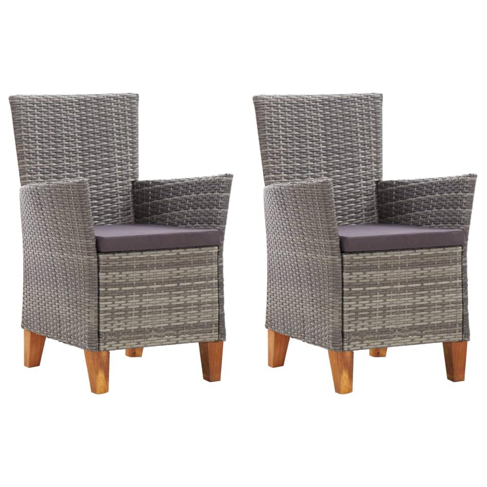 vidaXL Garden Chairs 2 pcs with Cushions Poly Rattan Gray, 46003