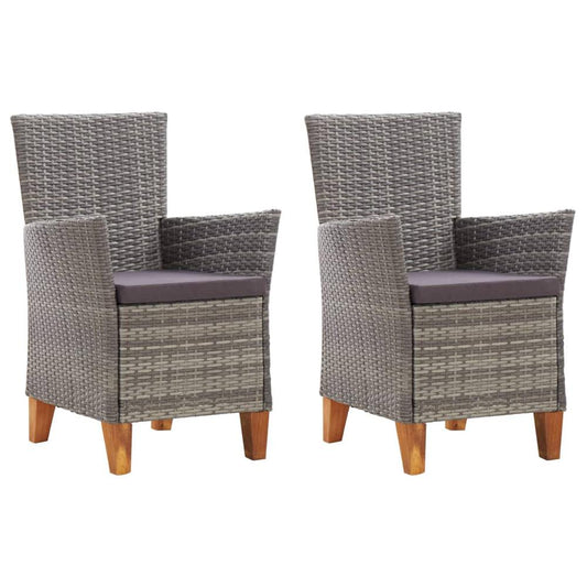 vidaXL Garden Chairs 2 pcs with Cushions Poly Rattan Gray, 46003