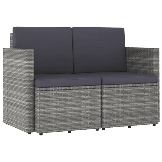 vidaXL 2-Seater Patio Sofa with Cushions Gray Poly Rattan, 310492