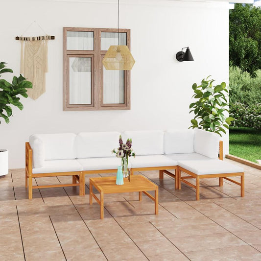 vidaXL 6 Piece Patio Lounge Set with Cream Cushions Solid Teak Wood, 3087202