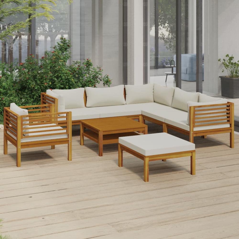 vidaXL 8 Piece Patio Lounge Set with Cream Cushion Solid Acacia Wood, 3086939