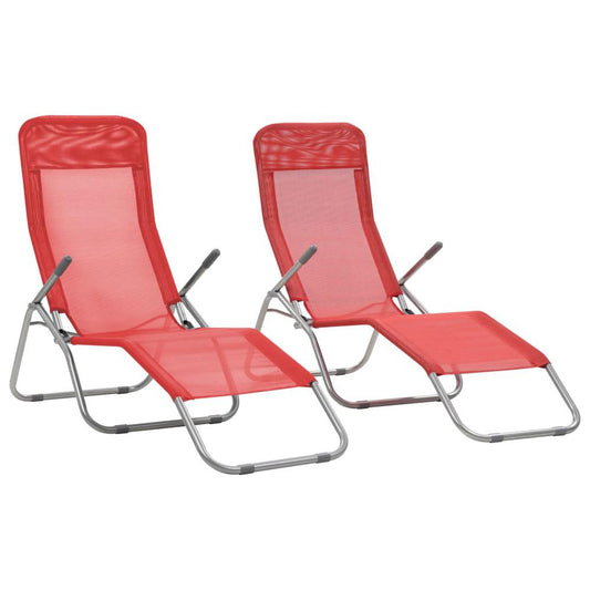 vidaXL Folding Sun Loungers 2 pcs Textilene Red, 44339