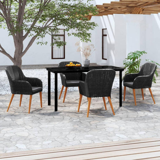 vidaXL 5 Piece Patio Dining Set with Cushions Black, 3099507