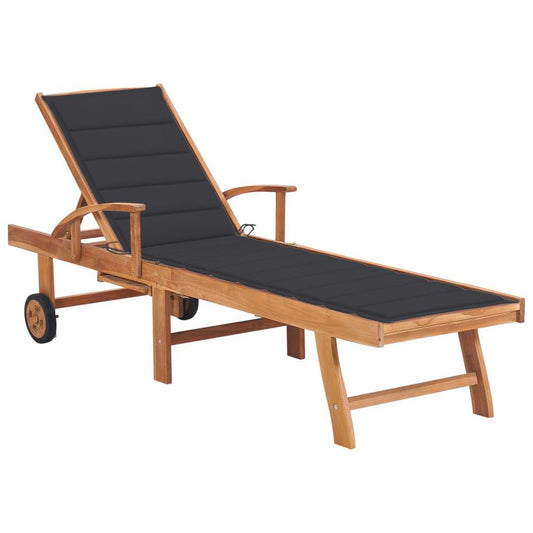 vidaXL Sun Lounger with Anthracite Cushion Solid Teak Wood