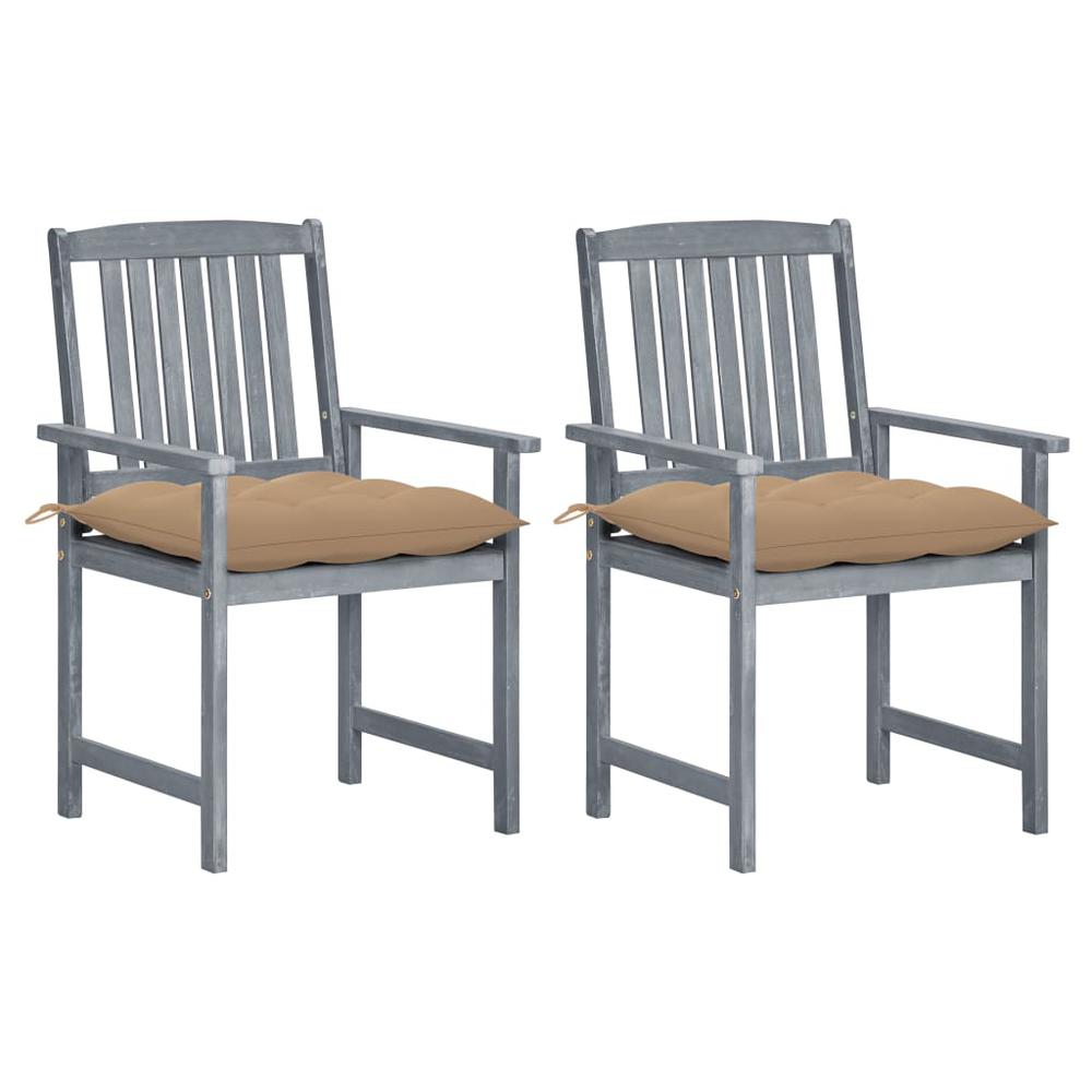 vidaXL Patio Chairs with Cushions 2 pcs Gray Solid Acacia Wood, 3061257