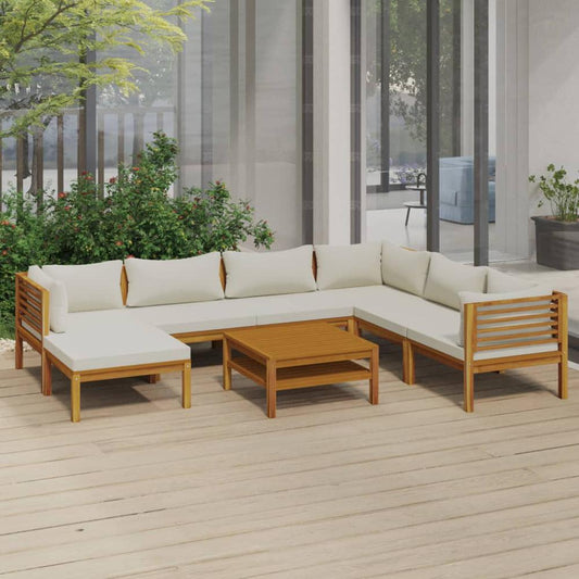 vidaXL 8 Piece Patio Lounge Set with Cream Cushion Solid Acacia Wood, 3086940