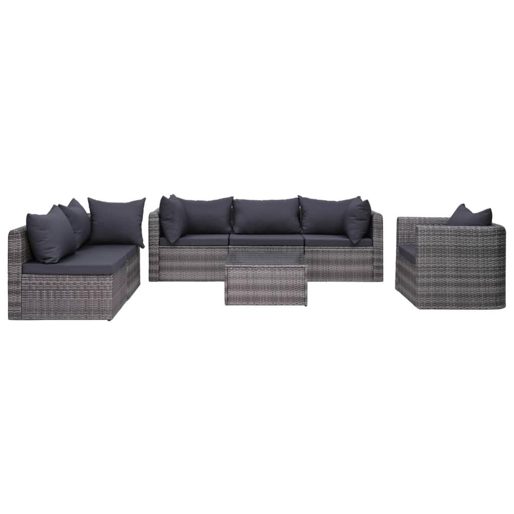 vidaXL 7 Piece Garden Sofa Set with Cushions & Pillows Poly Rattan Gray, 44158