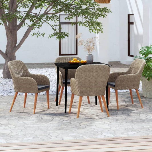 vidaXL 5 Piece Patio Dining Set with Cushions Brown, 3099524