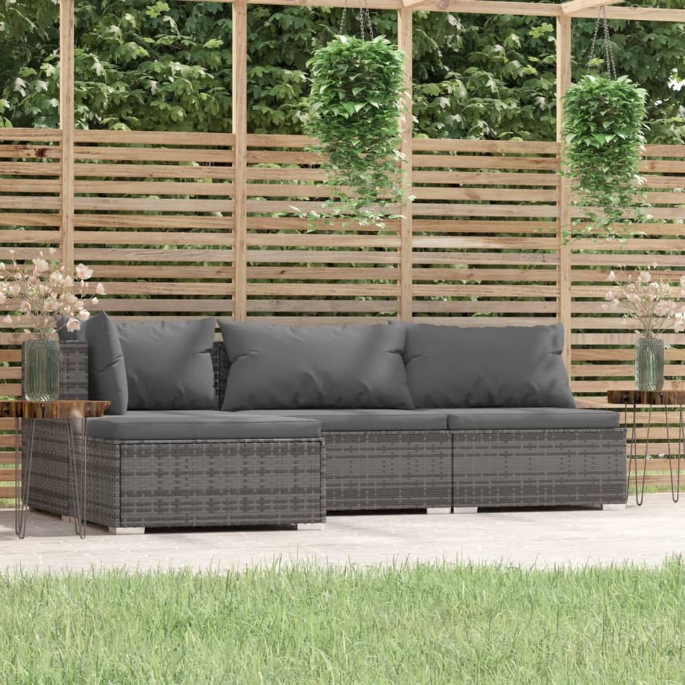 vidaXL 4 Piece Patio Lounge Set with Cushions Gray Poly Rattan, 317512