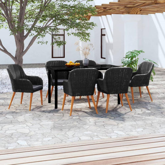 vidaXL 7 Piece Patio Dining Set with Cushions Black, 3099508