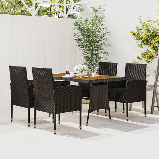 vidaXL 5 Piece Patio Dining Set Poly Rattan Black, 3120099