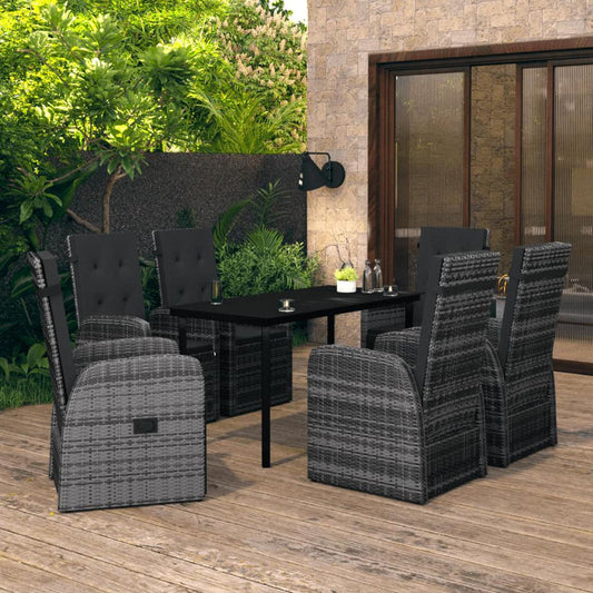 vidaXL 7 Piece Patio Dining Set with Cushions Gray, 3099497