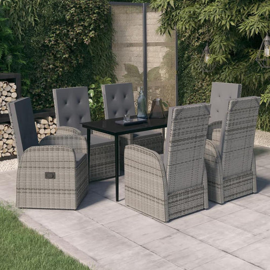 vidaXL 7 Piece Patio Dining Set with Cushions Gray, 3099488