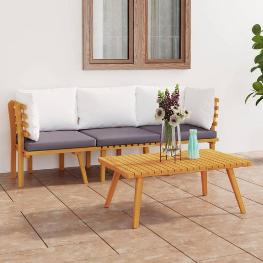 vidaXL 3 Piece Patio Lounge Set with Cushions Solid Acacia Wood, 3087007