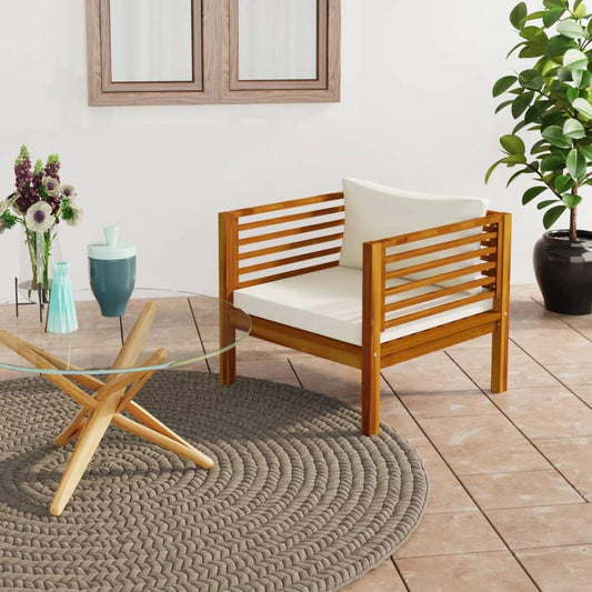 vidaXL Patio Chair with Cream White Cushions Solid Acacia Wood