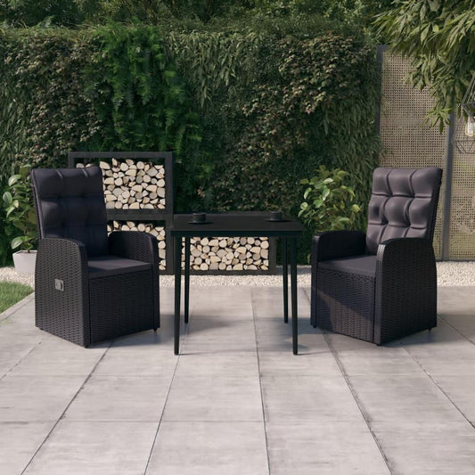 vidaXL 3 Piece Patio Dining Set with Cushions Black, 3099491