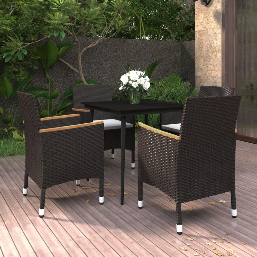 vidaXL 5 Piece Patio Dining Set with Cushions Poly Rattan and Glass, 3099782