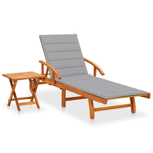 vidaXL Patio Sun Lounger with Table and Cushion Solid Acacia Wood, 3061618