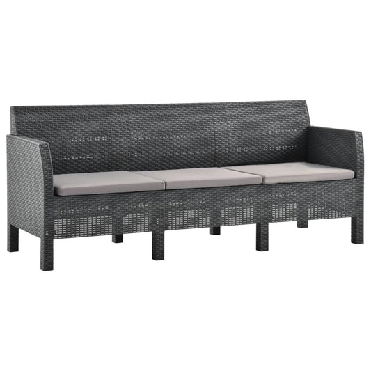 vidaXL 3-Seater Patio Sofa with Cushions Anthracite PP Rattan