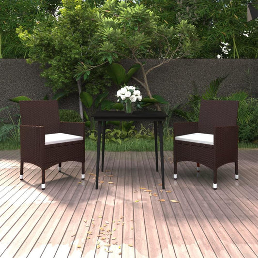 vidaXL 3 Piece Patio Dining Set with Cushions Poly Rattan and Glass, 3099721