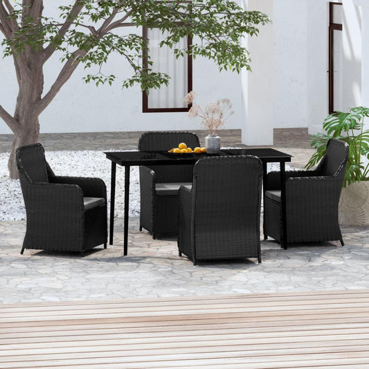 vidaXL 5 Piece Patio Dining Set with Cushions Black, 3099543