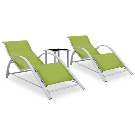 vidaXL Sun Loungers 2 pcs with Table Aluminum Green