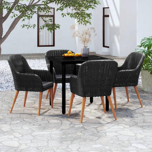 vidaXL 5 Piece Patio Dining Set with Cushions Black, 3099506