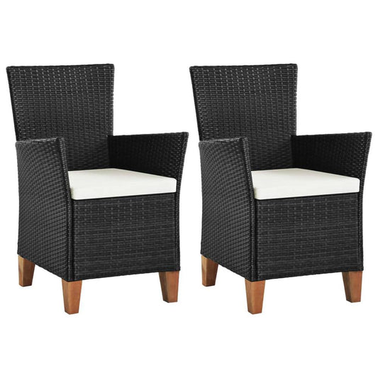 vidaXL Outdoor Chairs with Cushions 2 pcs Poly Rattan Black, 44103