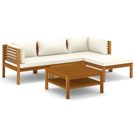 vidaXL 5 Piece Patio Lounge Set with Cream Cushion Solid Acacia Wood, 3086927