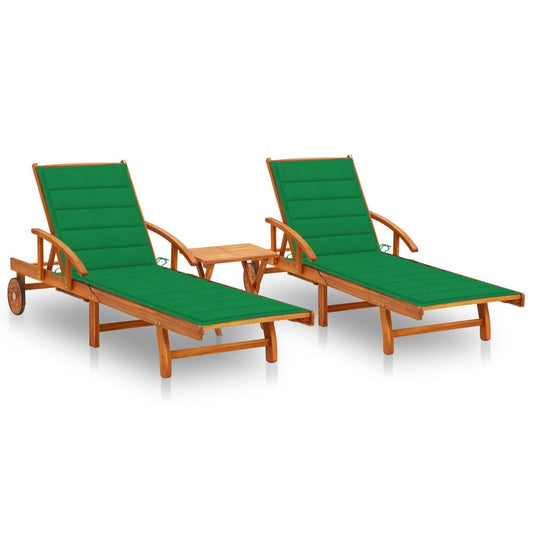 vidaXL Sun Loungers 2 pcs with Table and Cushions Solid Acacia Wood, 3077350