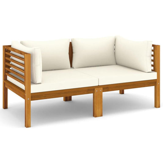 vidaXL 2-Seater Patio Sofa with Cream Cushion Solid Acacia Wood