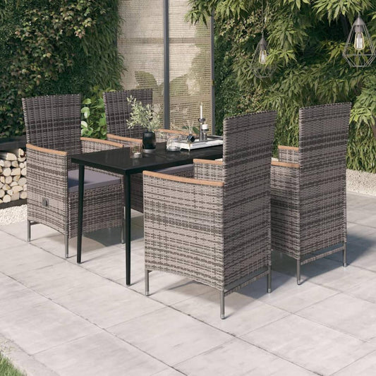 vidaXL 5 Piece Patio Dining Set with Cushions Gray, 3099451