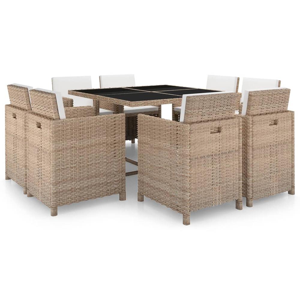 vidaXL 9 Piece Patio Dining Set with Cushions Poly Rattan Beige