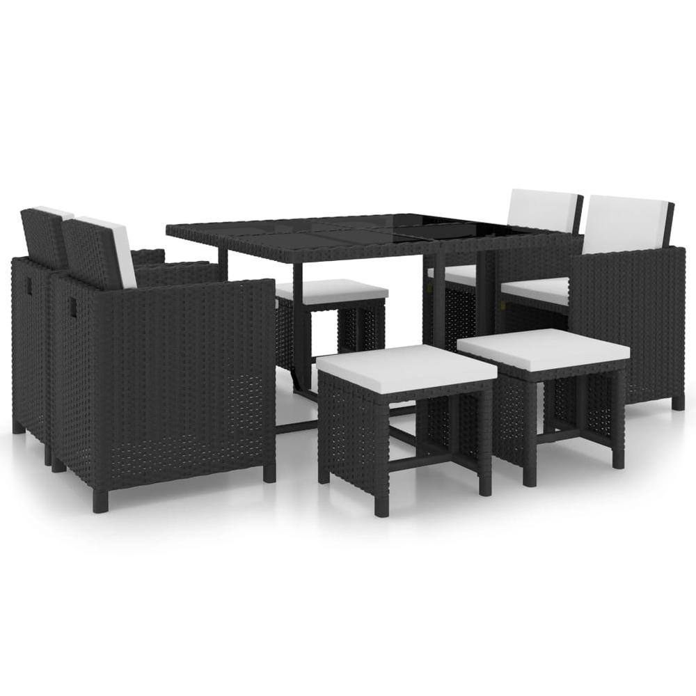 vidaXL 9 Piece Outdoor Dining Set with Cushions Poly Rattan Black, 42522