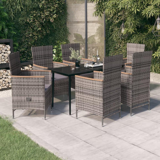 vidaXL 7 Piece Patio Dining Set with Cushions Gray, 3099452