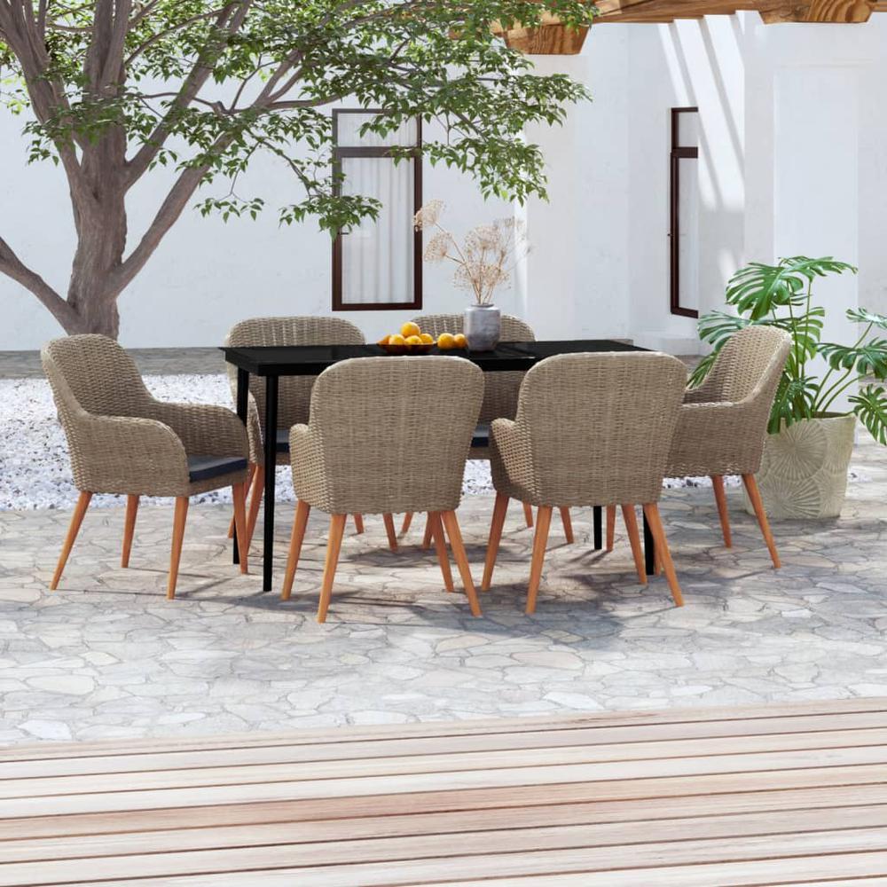 vidaXL 7 Piece Patio Dining Set with Cushions Brown, 3099526