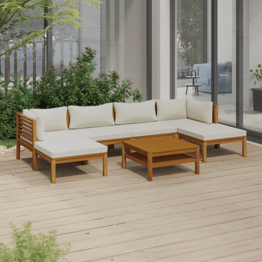 vidaXL 7 Piece Patio Lounge Set with Cream Cushion Solid Acacia Wood, 3086946