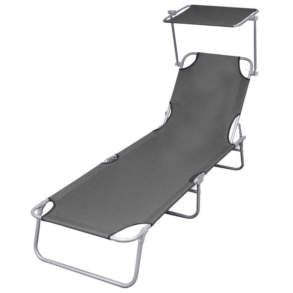 vidaXL Folding Sun Lounger with Canopy Steel Gray, 44291