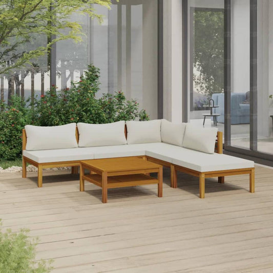 vidaXL 6 Piece Patio Lounge Set with Cream Cushion Solid Acacia Wood, 3086948