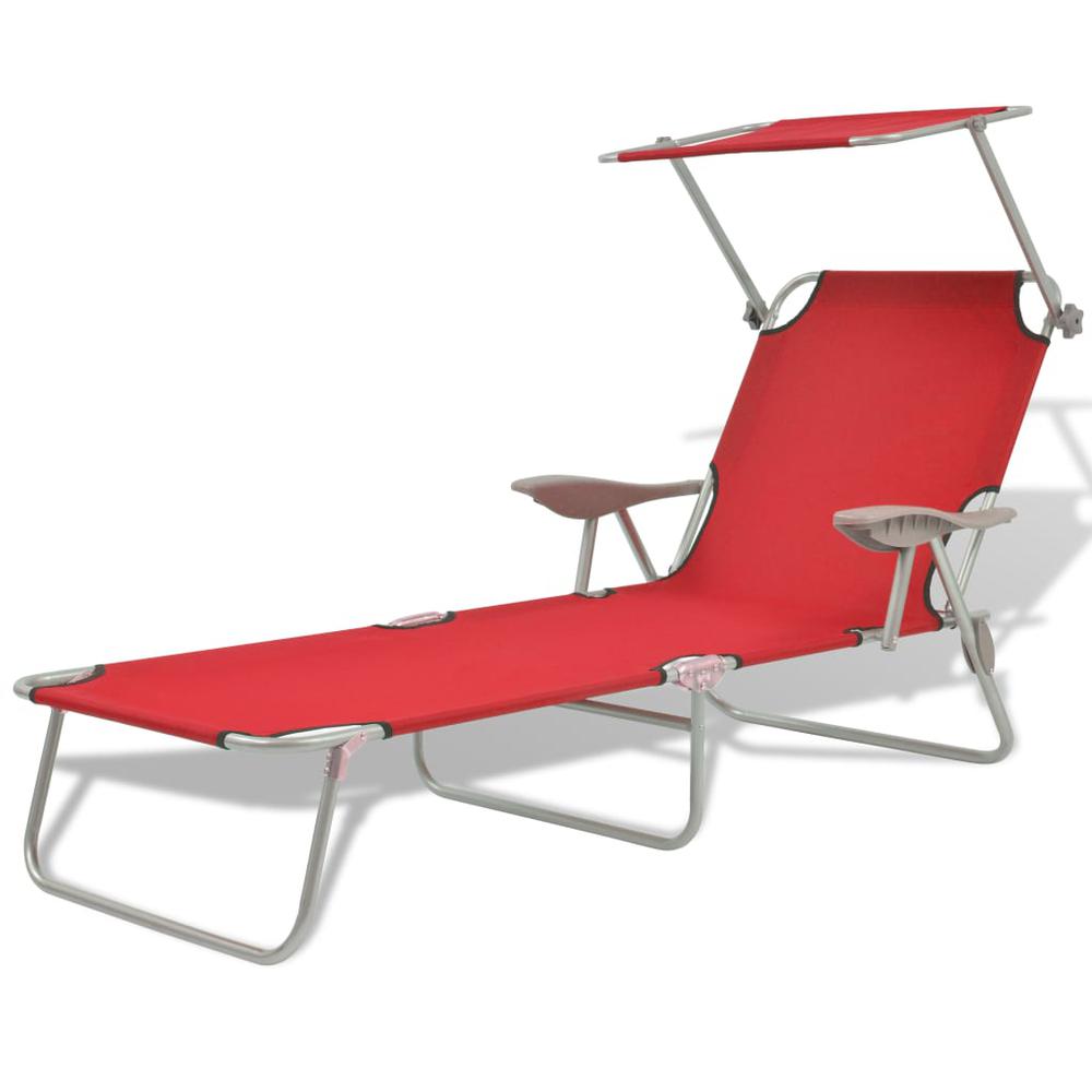 vidaXL Sun Lounger with Canopy Steel Red, 42933