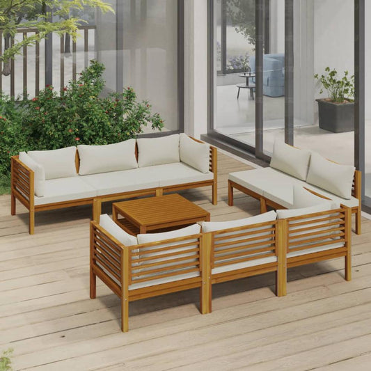 vidaXL 9 Piece Patio Lounge Set with Cream Cushion Solid Acacia Wood, 3086936