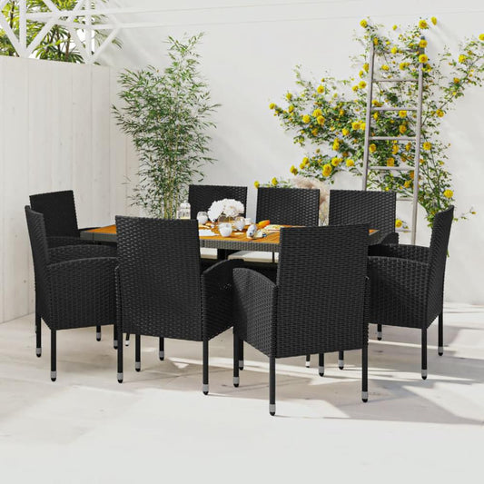 vidaXL 9 Piece Patio Dining Set Poly Rattan Black, 3120110