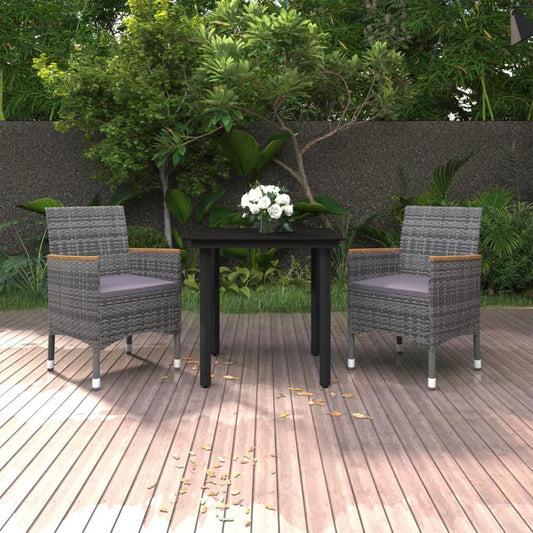 vidaXL 3 Piece Patio Dining Set with Cushions Poly Rattan and Glass, 3099775