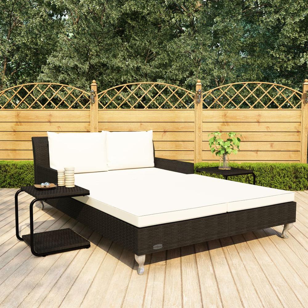 vidaXL 2-Person Garden Sun Bed with Cushions Poly Rattan Black, 48129