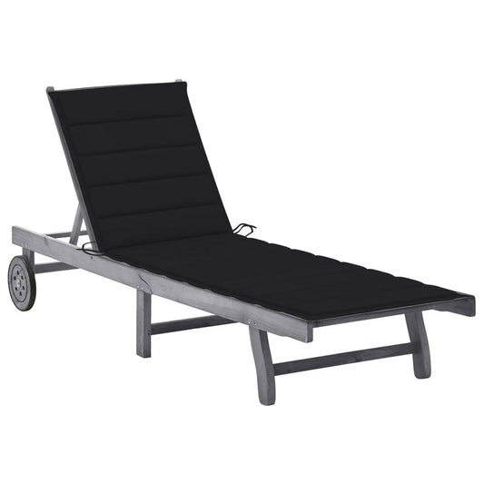 vidaXL Patio Sun Lounger with Cushion Gray Solid Acacia Wood, 3061366